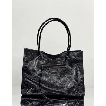 Balenciaga Le City Tote Bag Medium in Arena Storico Lambskin Black 2025 1029 (JM-251120111)