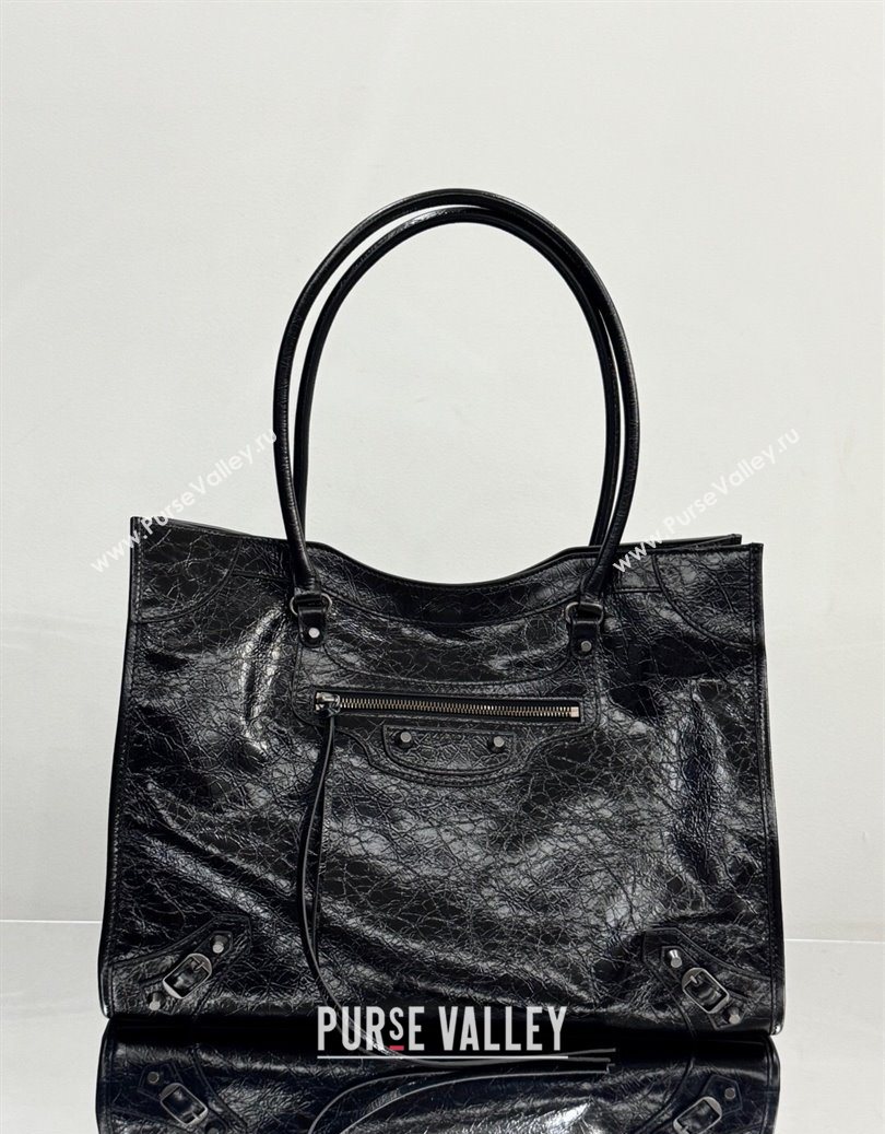 Balenciaga Le City Tote Bag Medium in Arena Storico Lambskin Black 2025 1029 (JM-251120111)