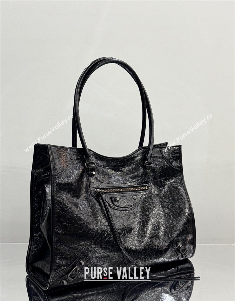 Balenciaga Le City Tote Bag Medium in Arena Storico Lambskin Black 2025 1029 (JM-251120111)
