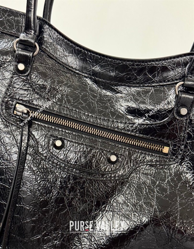 Balenciaga Le City Tote Bag Medium in Arena Storico Lambskin Black 2025 1029 (JM-251120111)