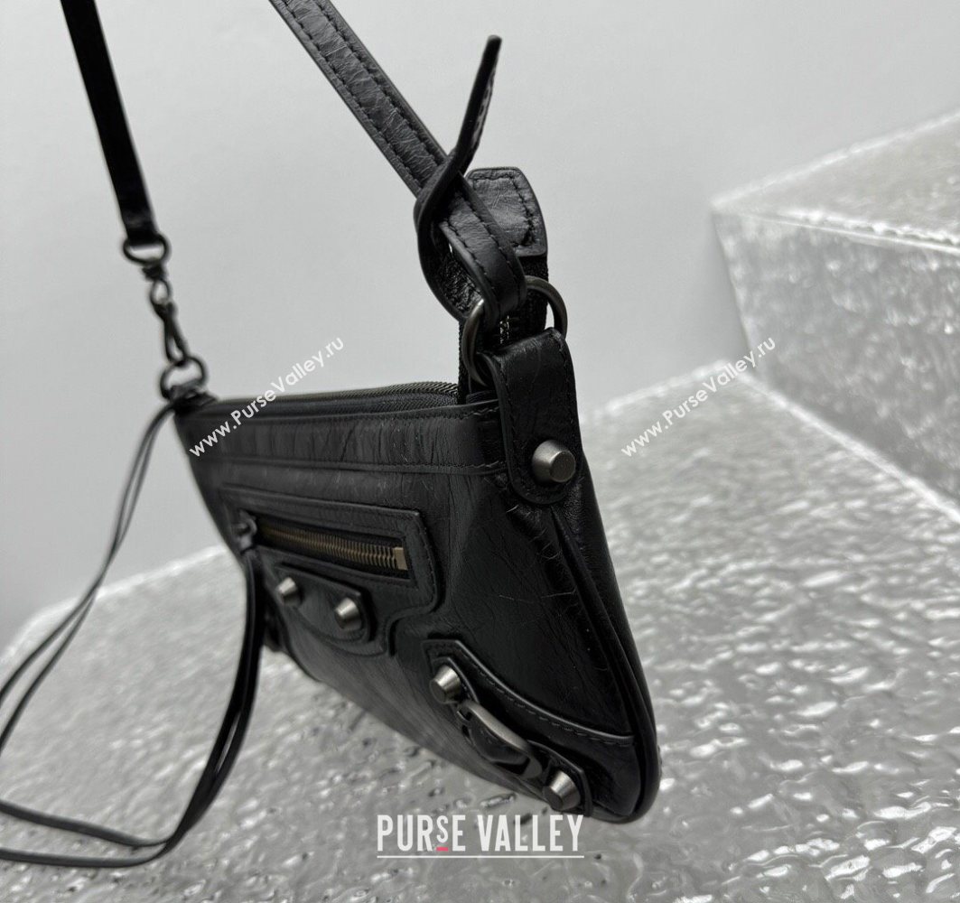 Balenciaga Le City Moto Small Shoulder Bag in Arena Storico Lambskin Black 2025 92601 (JM-251120102)