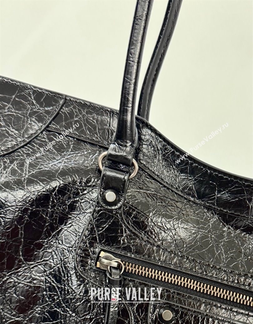 Balenciaga Le City Tote Bag Medium in Arena Storico Lambskin Black 2025 1029 (JM-251120111)