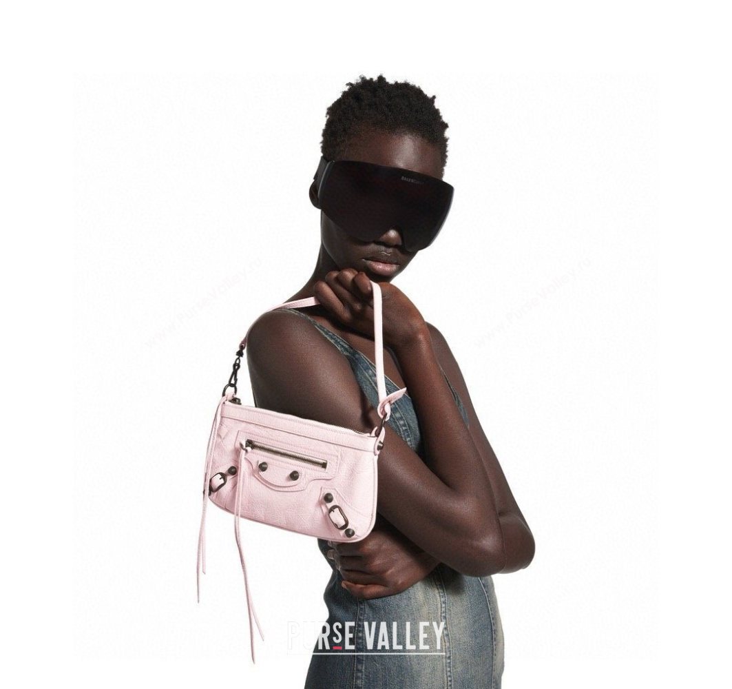 Balenciaga Le City Pouch Bag On Strap in Arena Storico Lambskin Petal Pink 2025 0904 (JM-251120108)