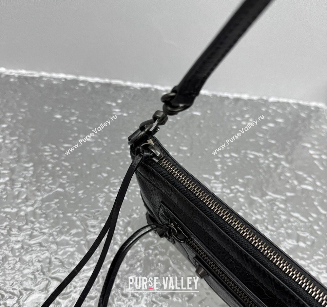 Balenciaga Le City Moto Small Shoulder Bag in Arena Storico Lambskin Black 2025 92601 (JM-251120102)