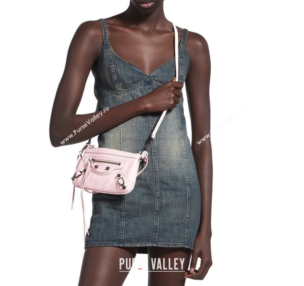 Balenciaga Le City Pouch Bag On Strap in Arena Storico Lambskin Petal Pink 2025 0904 (JM-251120108)