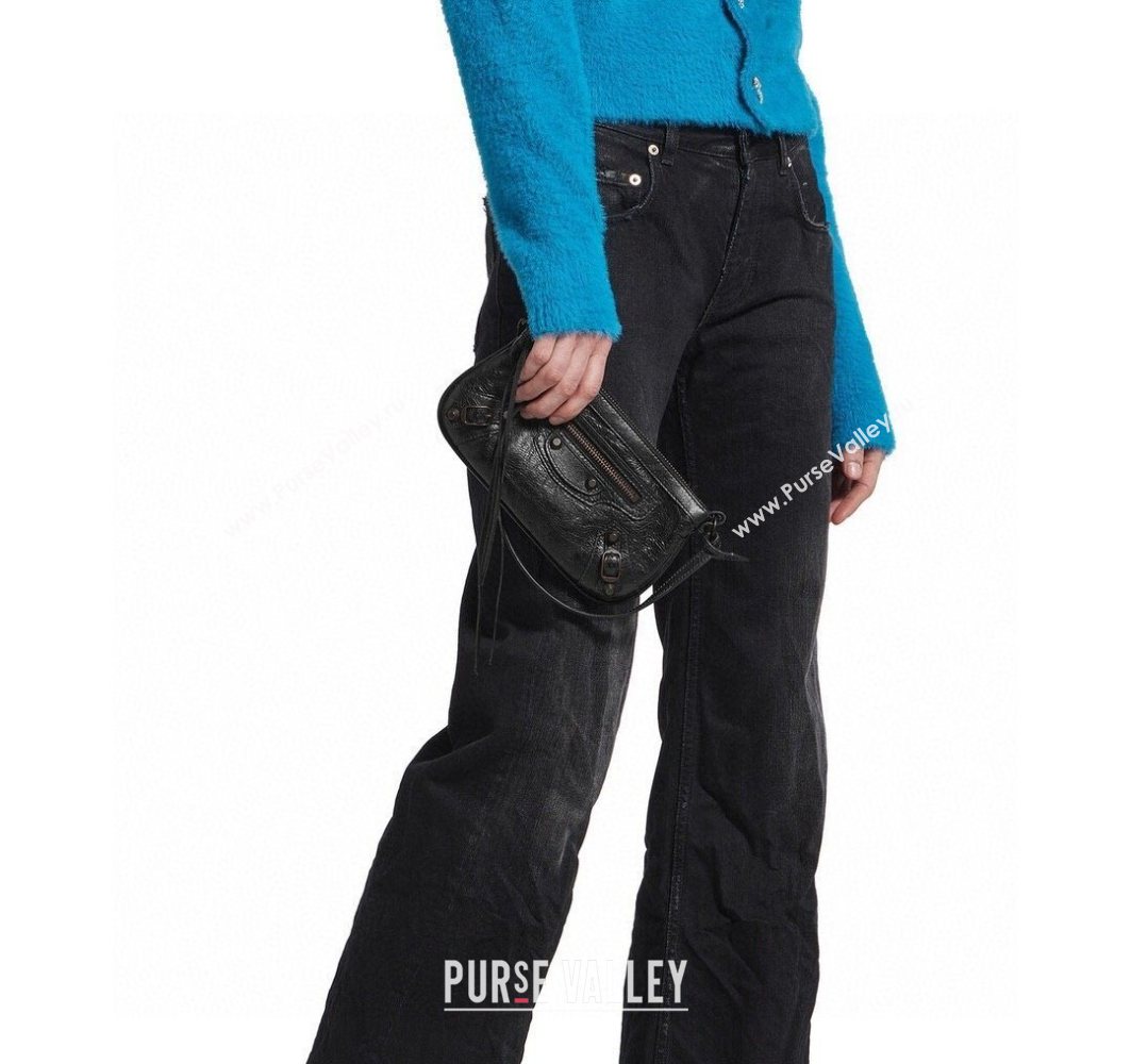 Balenciaga Le City Pouch Bag On Strap in Arena Storico Lambskin Black 2025 0904 (JM-251120107)