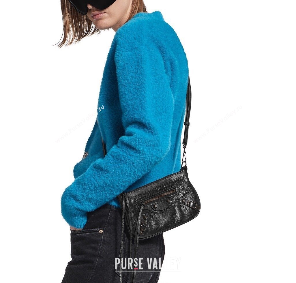 Balenciaga Le City Pouch Bag On Strap in Arena Storico Lambskin Black 2025 0904 (JM-251120107)