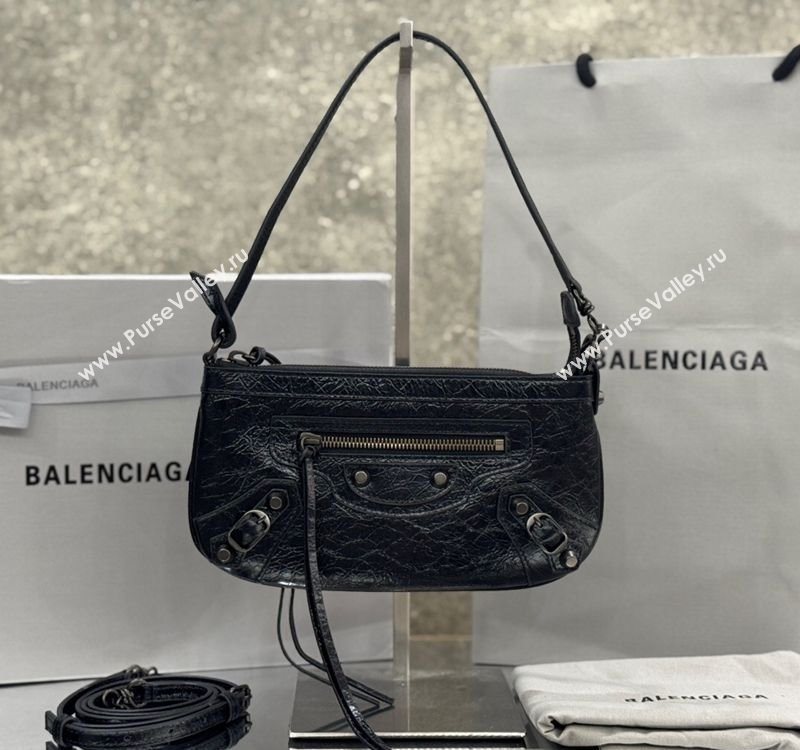 Balenciaga Le City Pouch Bag On Strap in Arena Storico Lambskin Black 2025 0904 (JM-251120107)