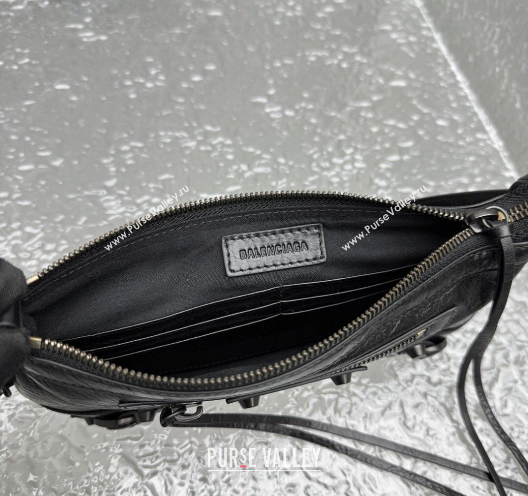 Balenciaga Le City Moto Small Shoulder Bag in Arena Storico Lambskin Black 2025 92601 (JM-251120102)