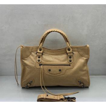 Balenciaga Le City Hobo Bag Medium in khaki yellow Arena lambskin, brass hardware 2026 (JM-260122010)