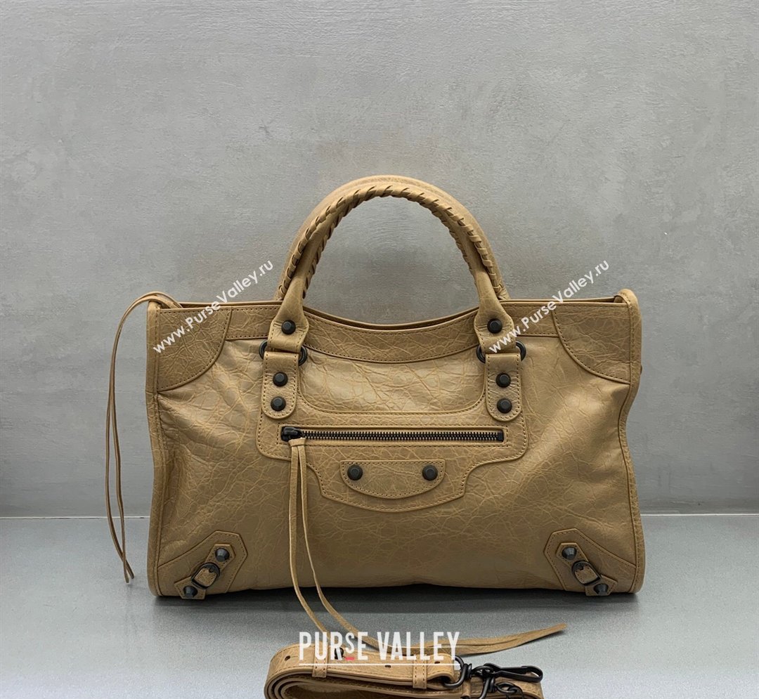 Balenciaga Le City Hobo Bag Medium in khaki yellow Arena lambskin, brass hardware 2026 (JM-260122010)