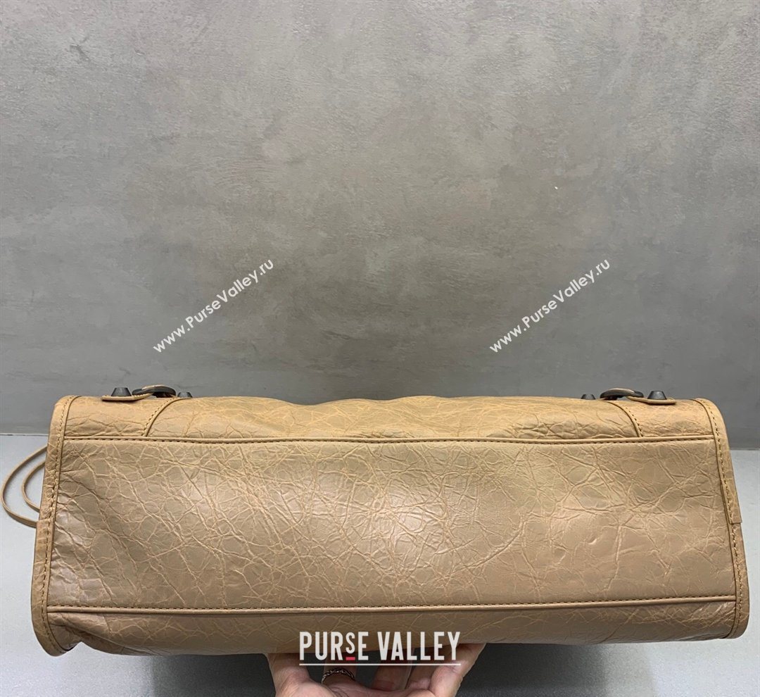 Balenciaga Le City Hobo Bag Medium in khaki yellow Arena lambskin, brass hardware 2026 (JM-260122010)