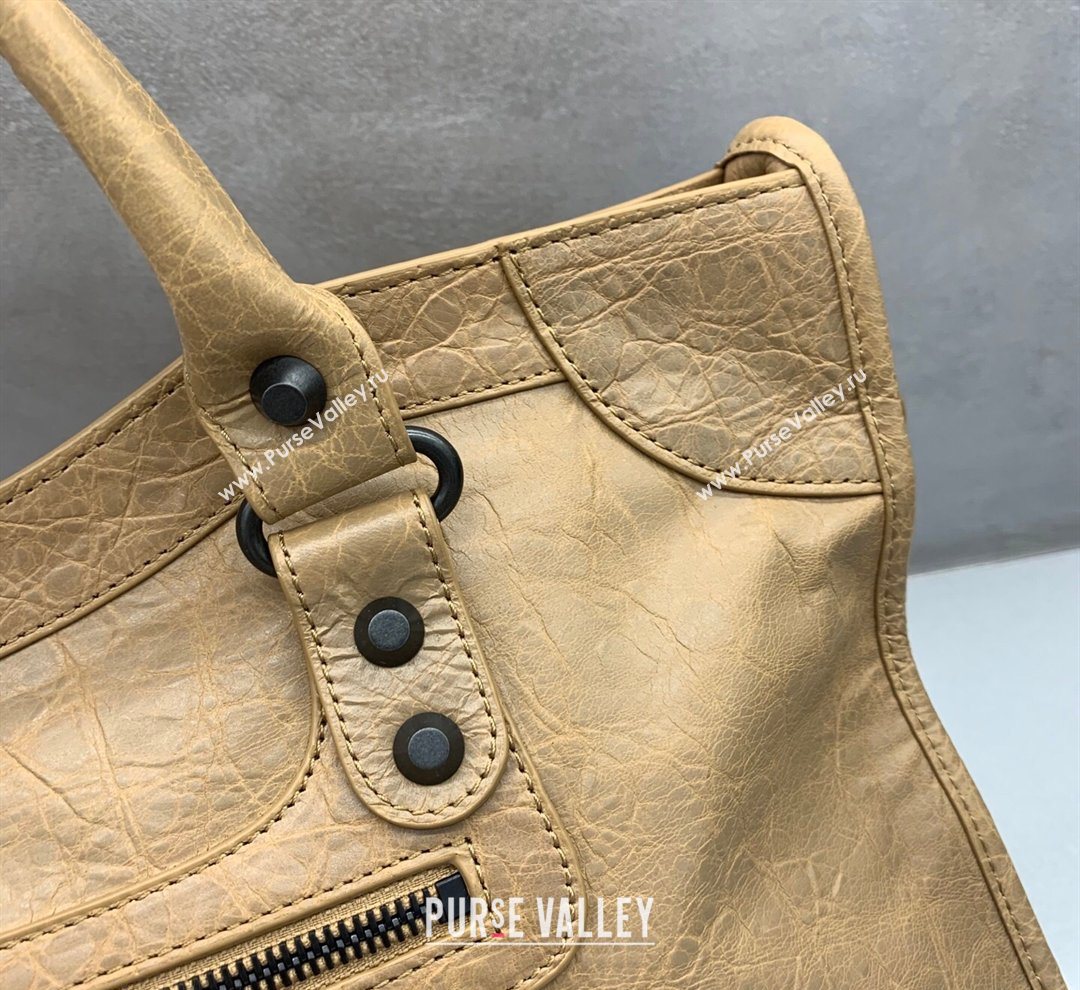 Balenciaga Le City Hobo Bag Medium in khaki yellow Arena lambskin, brass hardware 2026 (JM-260122010)