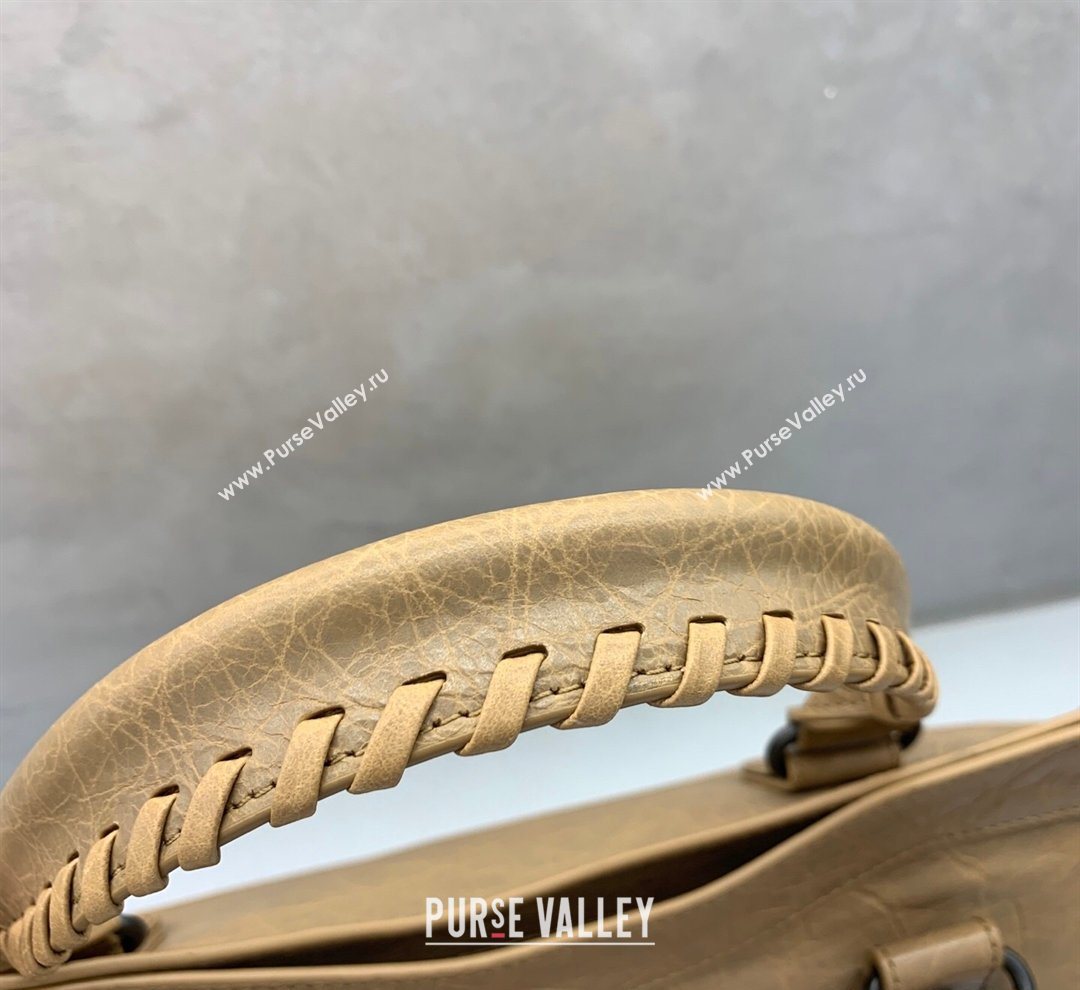 Balenciaga Le City Hobo Bag Medium in khaki yellow Arena lambskin, brass hardware 2026 (JM-260122010)