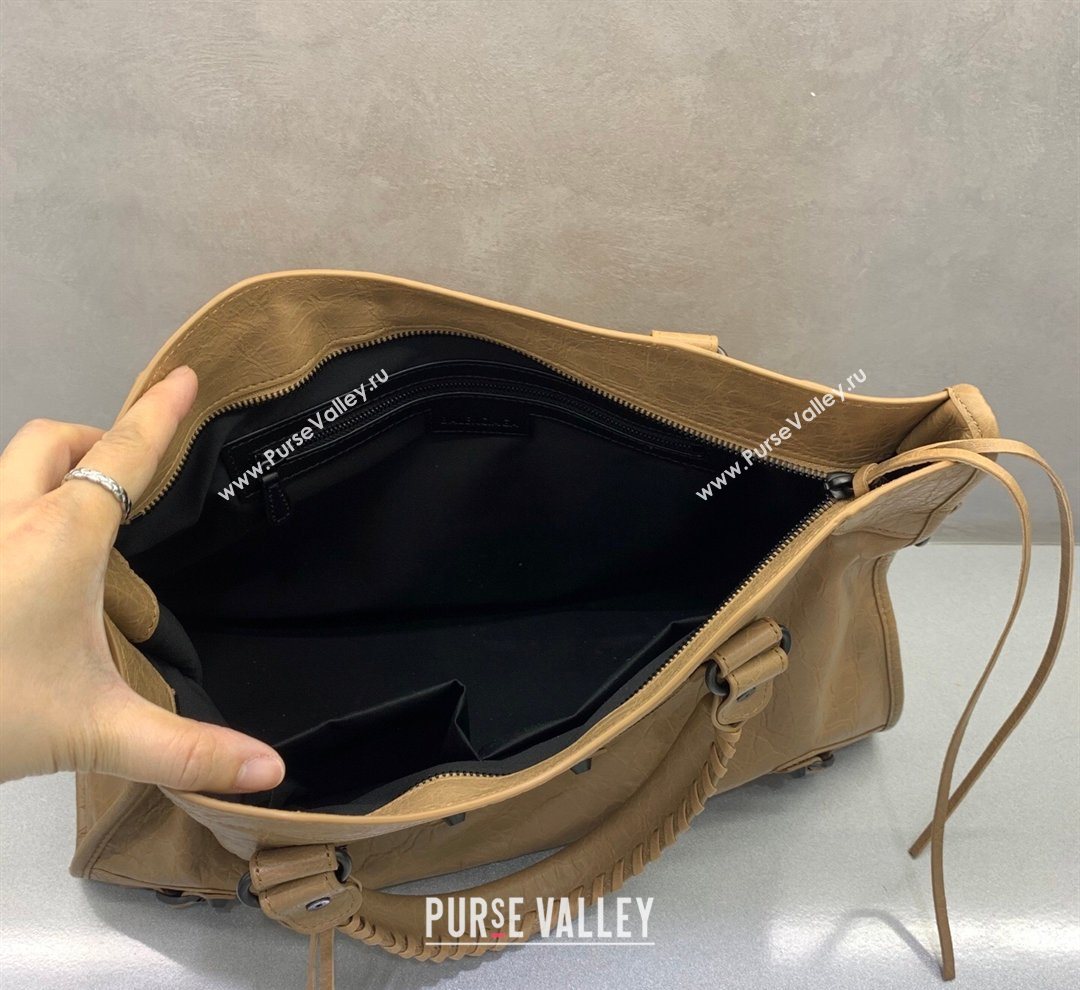 Balenciaga Le City Hobo Bag Medium in khaki yellow Arena lambskin, brass hardware 2026 (JM-260122010)