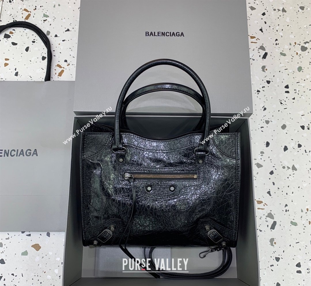Balenciaga Le City Tote Bag Small in Arena Storico Lambskin Black 2026 0122 (JM-260122014)