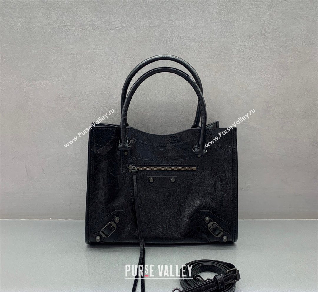 Balenciaga Le City Tote Bag Small in Arena Storico Lambskin Black 2026 0122 (JM-260122014)