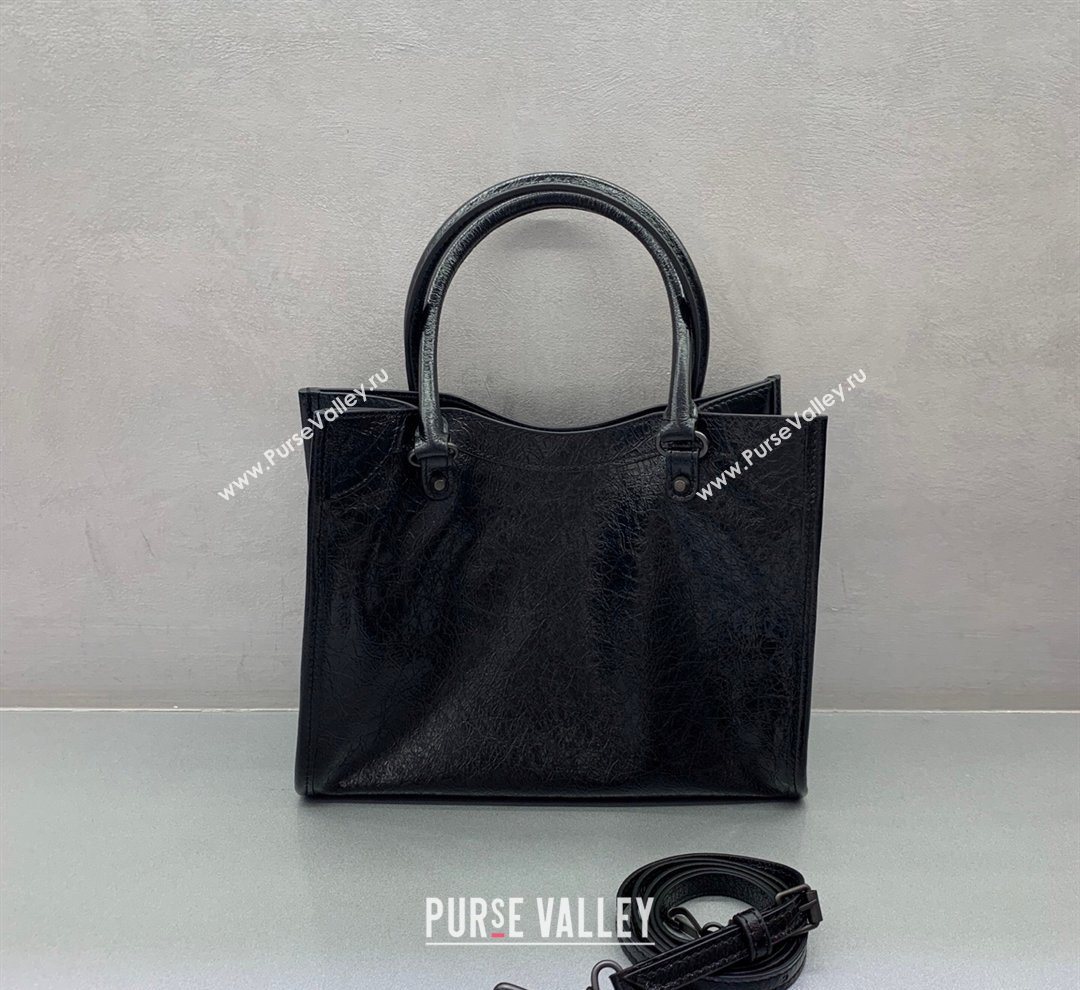 Balenciaga Le City Tote Bag Small in Arena Storico Lambskin Black 2026 0122 (JM-260122014)