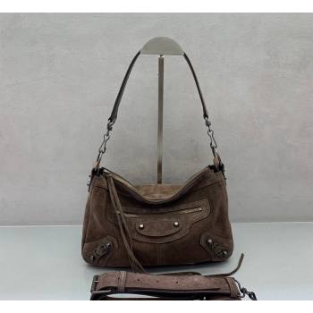 Balenciaga Le City Moto Small Shoulder Bag in Suede Dark Coffee 2026 92601 (JM-260122015)