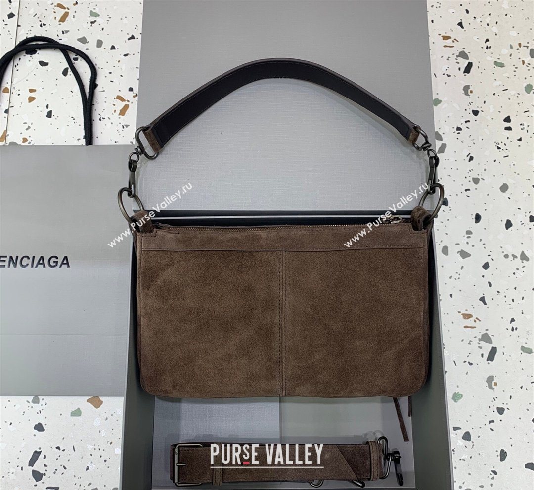 Balenciaga Le City Moto Small Shoulder Bag in Suede Dark Coffee 2026 92601 (JM-260122015)