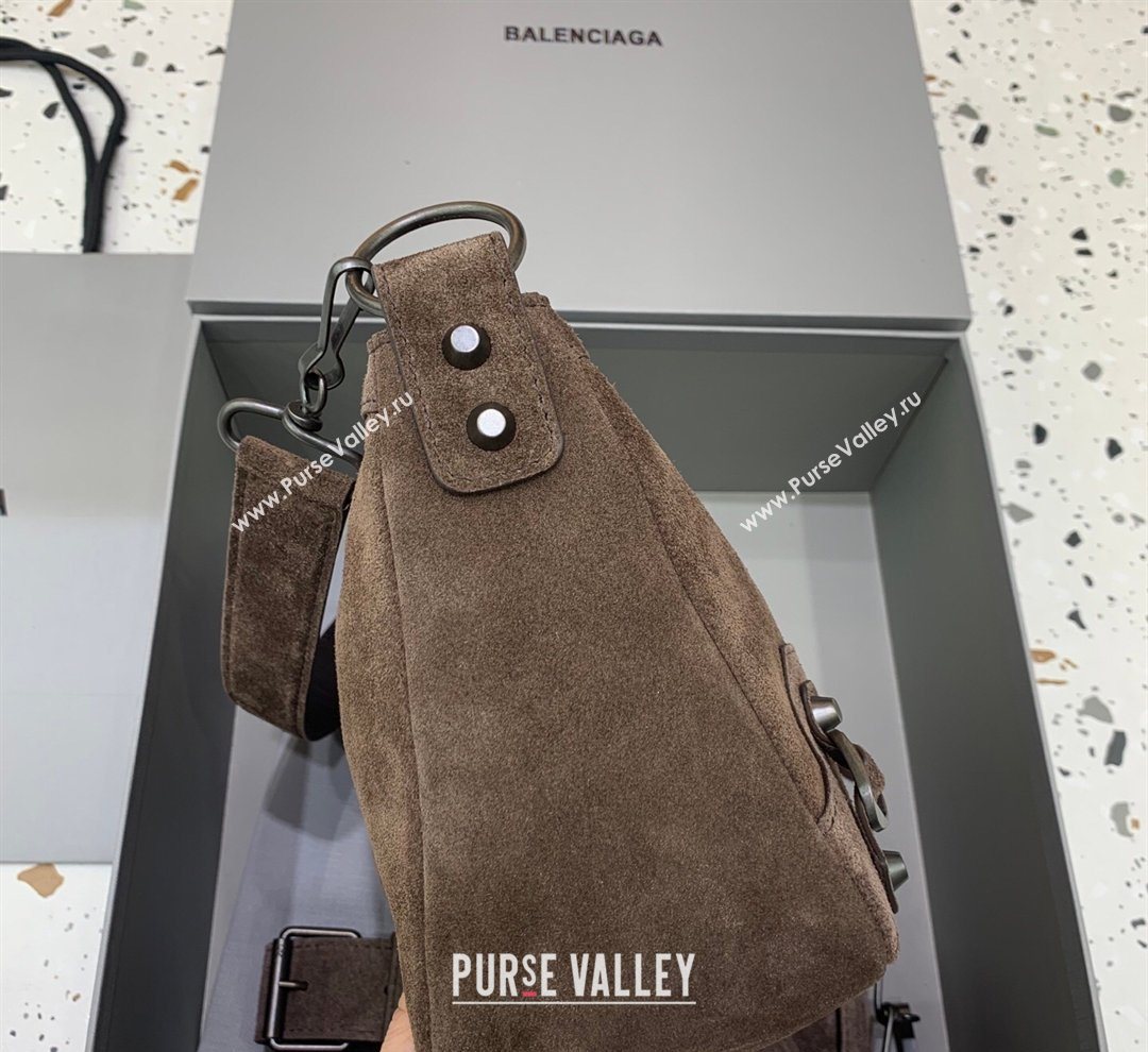 Balenciaga Le City Moto Small Shoulder Bag in Suede Dark Coffee 2026 92601 (JM-260122015)