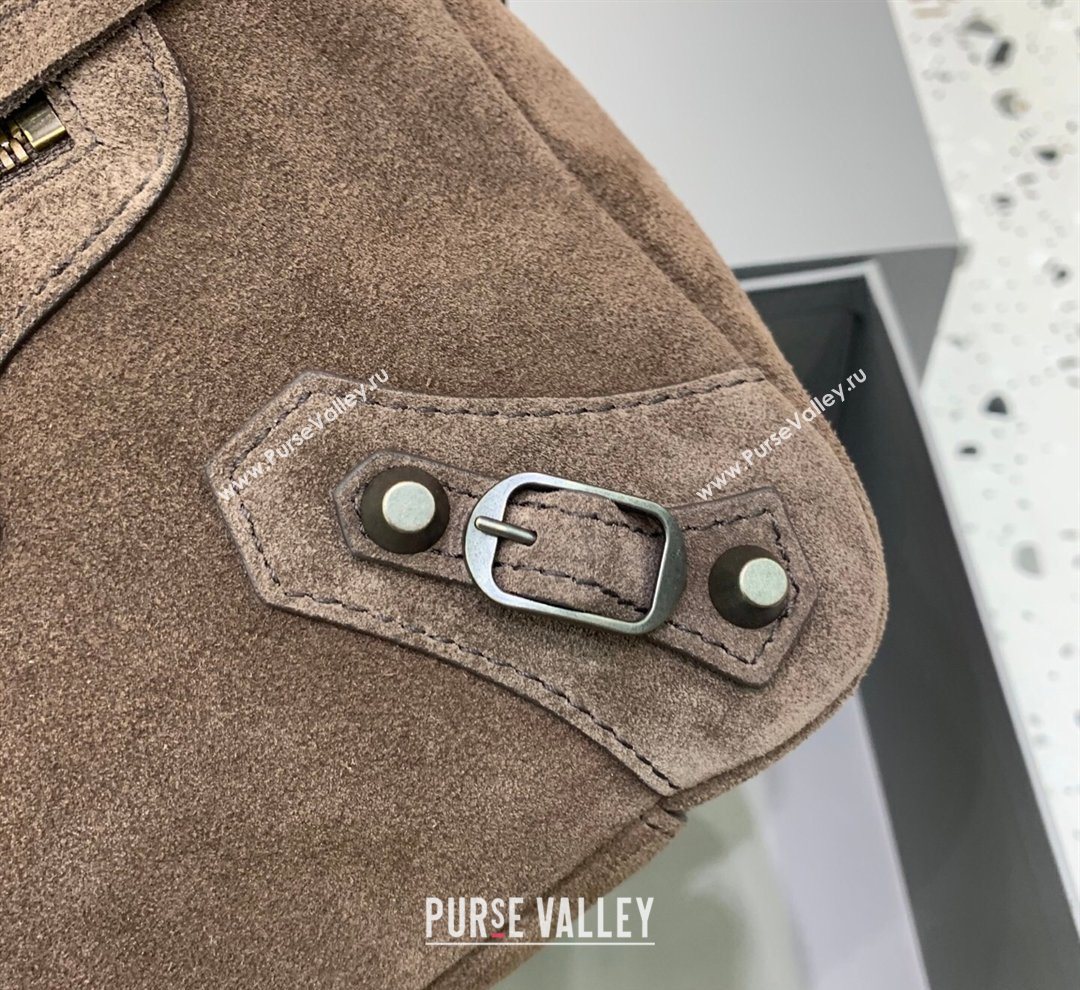 Balenciaga Le City Moto Small Shoulder Bag in Suede Dark Coffee 2026 92601 (JM-260122015)