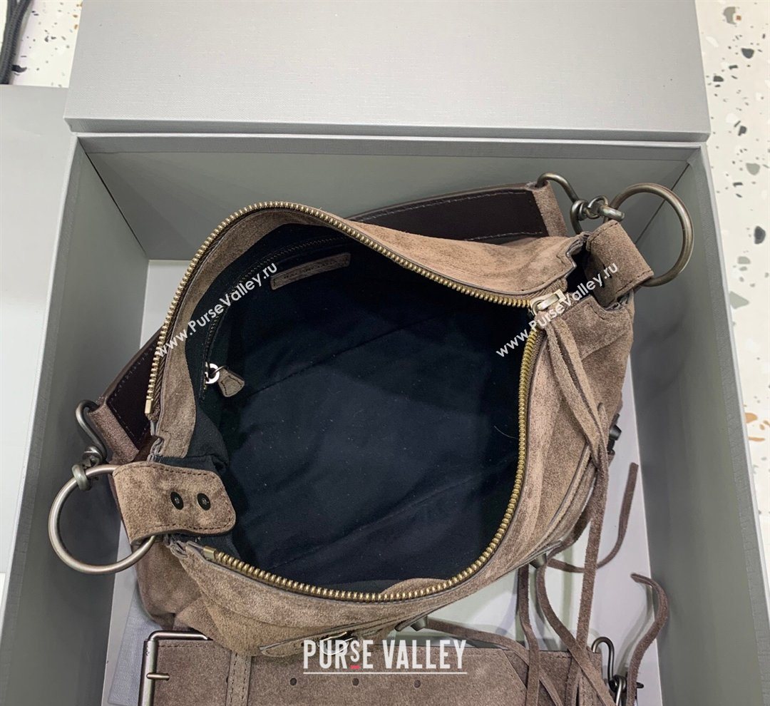 Balenciaga Le City Moto Small Shoulder Bag in Suede Dark Coffee 2026 92601 (JM-260122015)