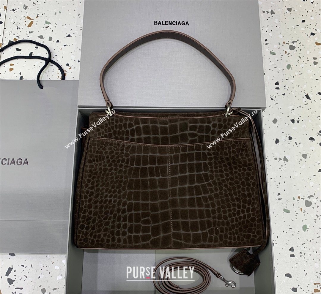 Balenciaga Rodeo Medium Handbag in Crocodile Embossed Suede Dark Coffee 2026 78972 (JM-260122002)