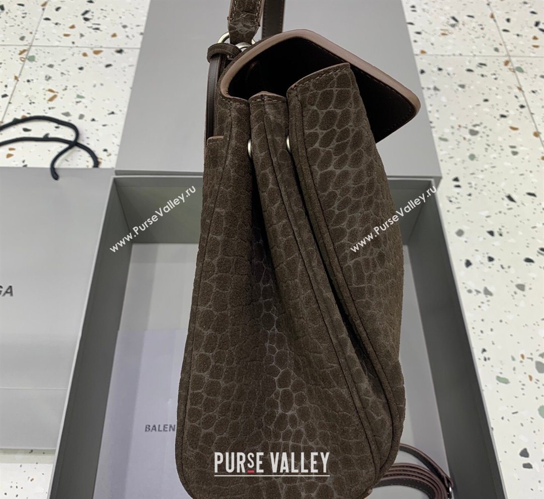 Balenciaga Rodeo Medium Handbag in Crocodile Embossed Suede Dark Coffee 2026 78972 (JM-260122002)