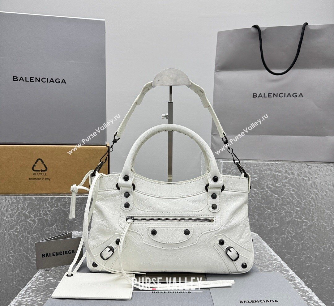 Balenciaga Le City First Bag in Arena lambskin, brass hardware White 2026 0122 (JM-260122017)