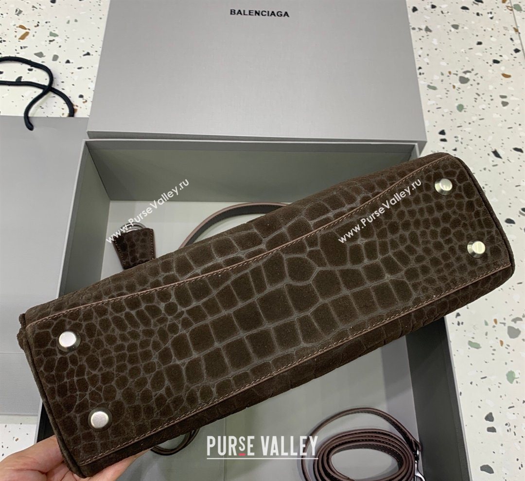 Balenciaga Rodeo Medium Handbag in Crocodile Embossed Suede Dark Coffee 2026 78972 (JM-260122002)