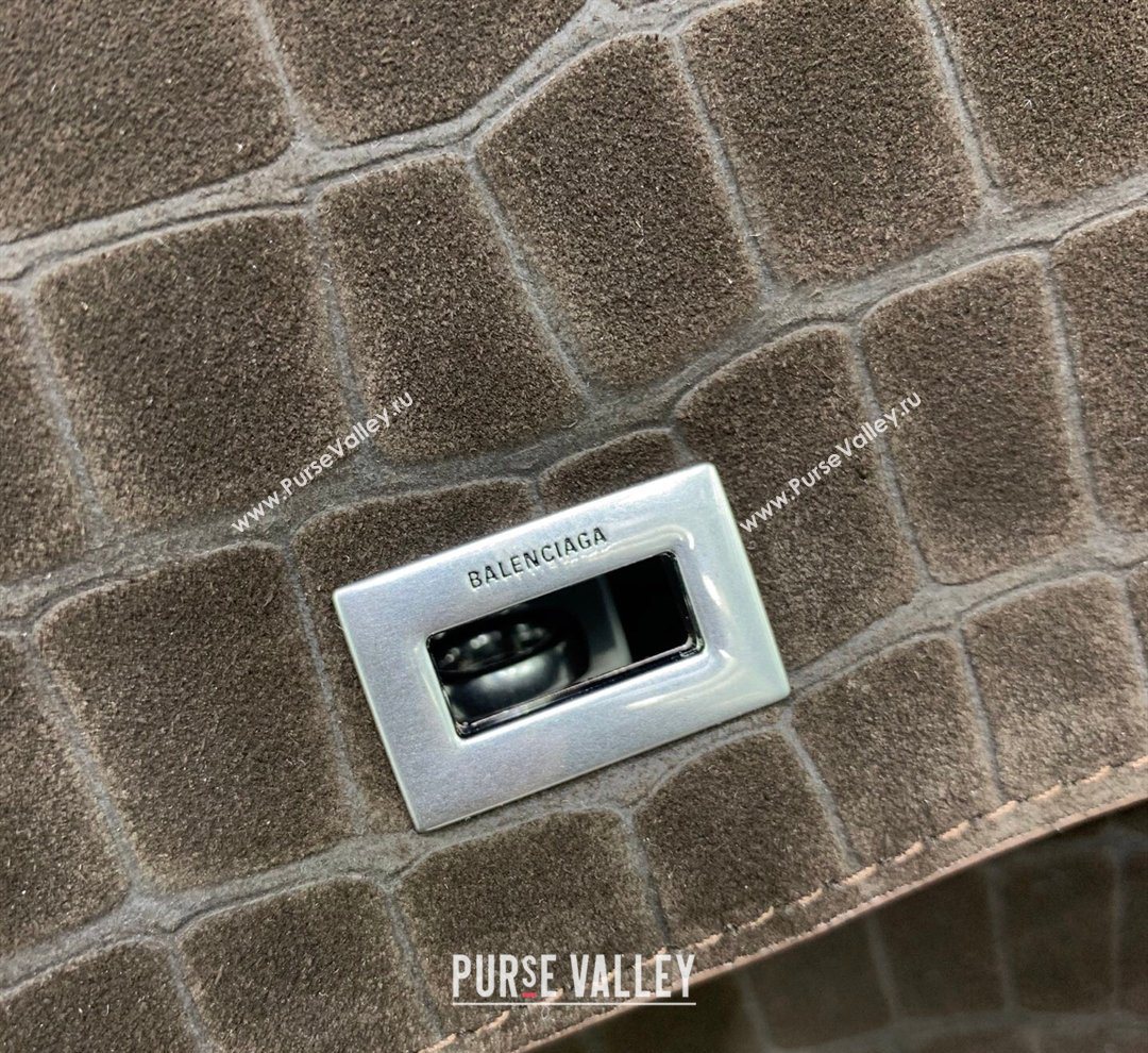 Balenciaga Rodeo Medium Handbag in Crocodile Embossed Suede Dark Coffee 2026 78972 (JM-260122002)