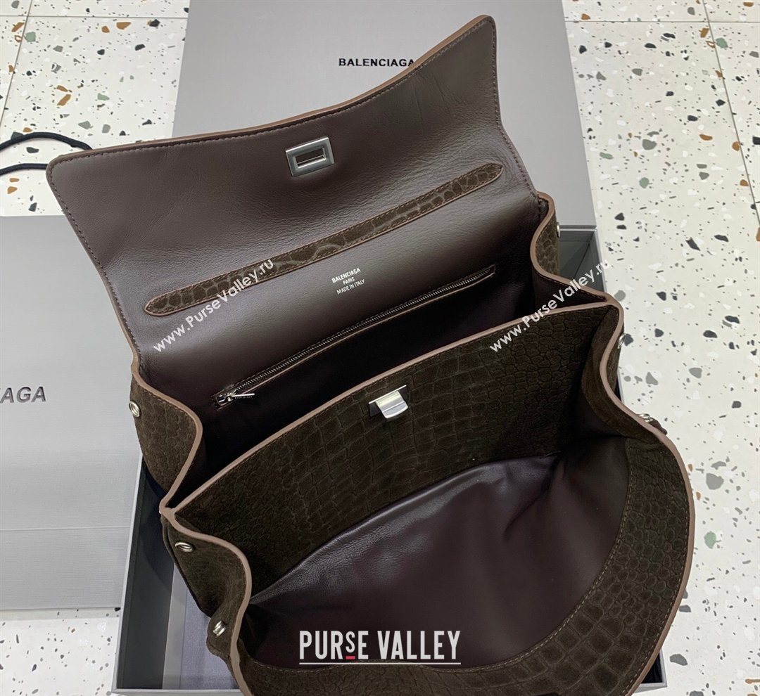 Balenciaga Rodeo Medium Handbag in Crocodile Embossed Suede Dark Coffee 2026 78972 (JM-260122002)