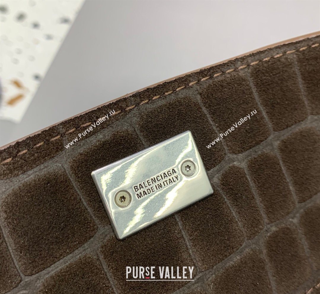 Balenciaga Rodeo Medium Handbag in Crocodile Embossed Suede Dark Coffee 2026 78972 (JM-260122002)