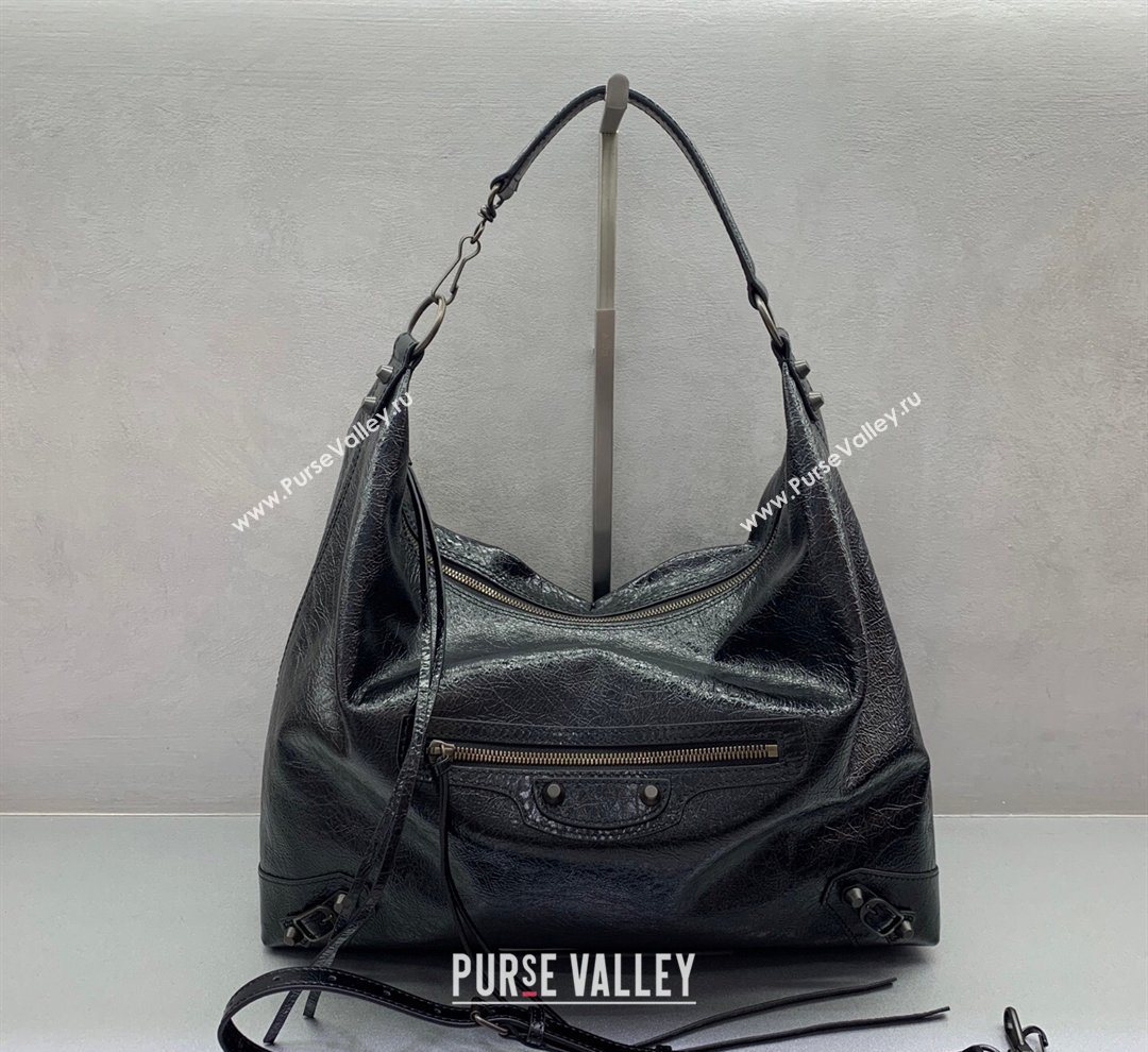 Balenciaga Le City Hobo Bag Medium in black Arena lambskin, brass hardware 2026 (JM-260122003)