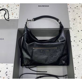 Balenciaga Le City Hobo Bag Medium in black Arena lambskin, brass hardware 2026 (JM-260122003)