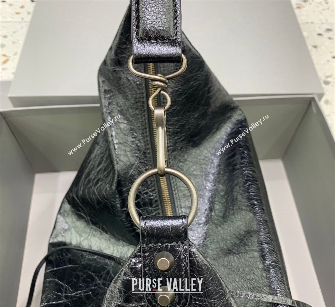 Balenciaga Le City Hobo Bag Medium in black Arena lambskin, brass hardware 2026 (JM-260122003)