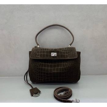 Balenciaga Rodeo Small Handbag in Crocodile Embossed Suede Dark Coffee 2026 78972 (JM-260122001)