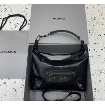 Balenciaga Le City Hobo Bag Small in black Arena lambskin, brass hardware 2026 (JM-260122004)