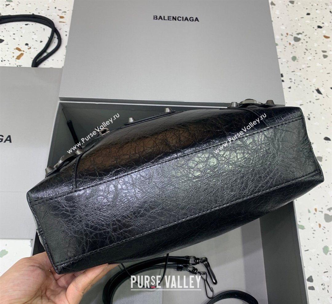 Balenciaga Le City Hobo Bag Small in black Arena lambskin, brass hardware 2026 (JM-260122004)