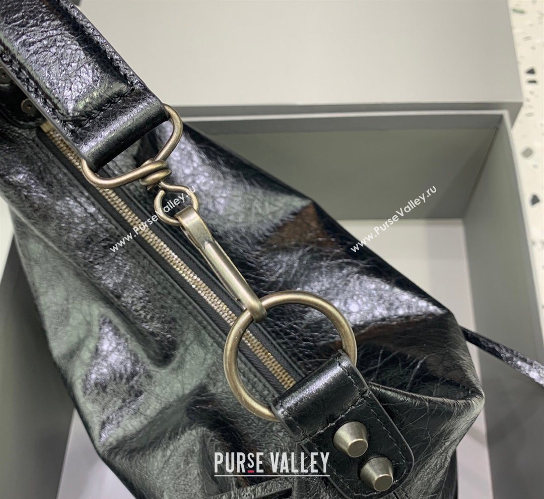 Balenciaga Le City Hobo Bag Small in black Arena lambskin, brass hardware 2026 (JM-260122004)