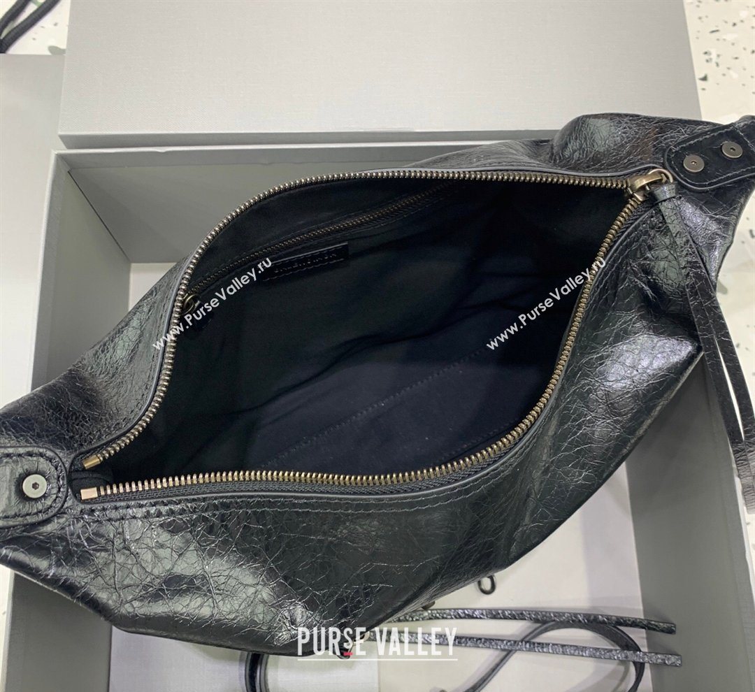 Balenciaga Le City Hobo Bag Small in black Arena lambskin, brass hardware 2026 (JM-260122004)