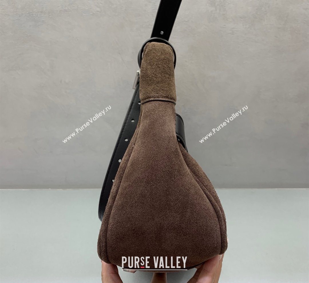 Balenciaga Bel Air Small Hobo Shoulder Bag in dark coffee suede, aged-silver hardware 2026 (JM-260122005)