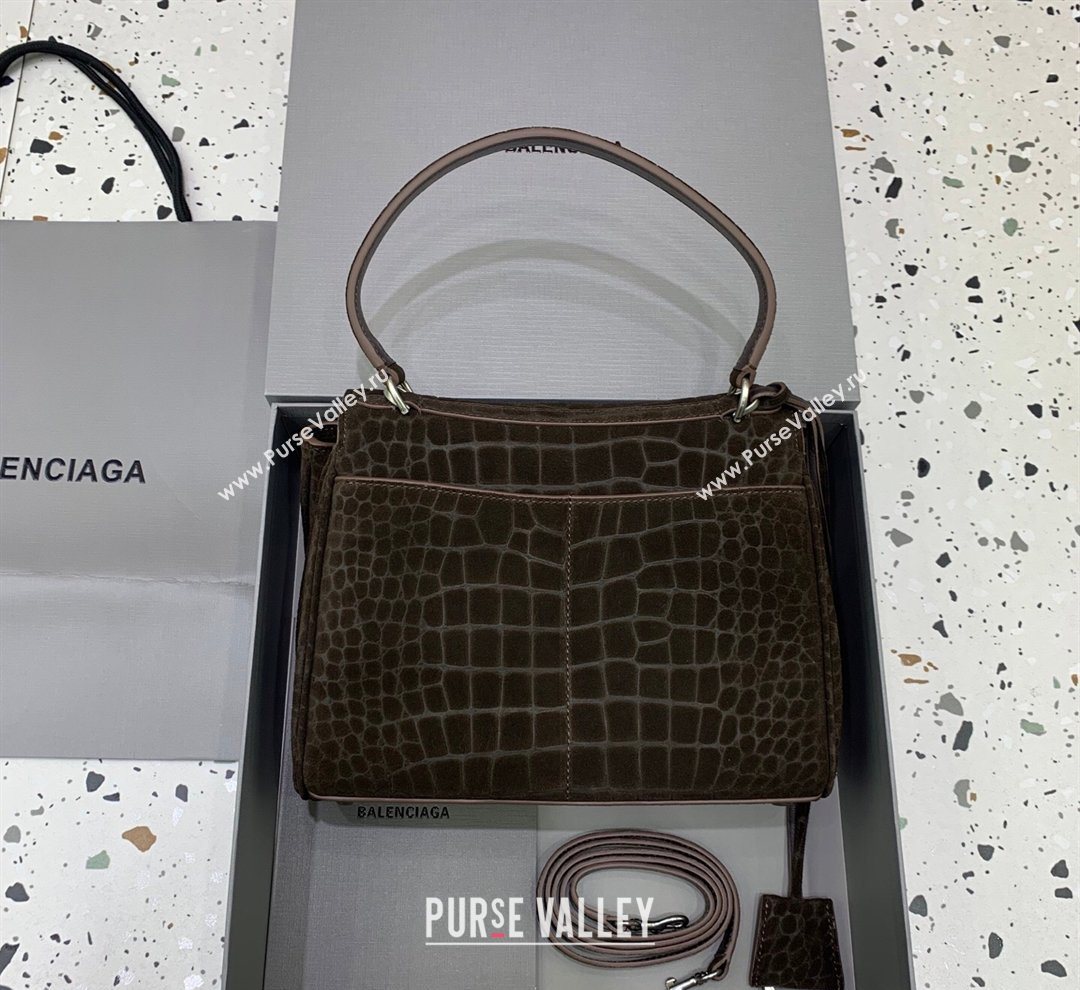 Balenciaga Rodeo Small Handbag in Crocodile Embossed Suede Dark Coffee 2026 78972 (JM-260122001)