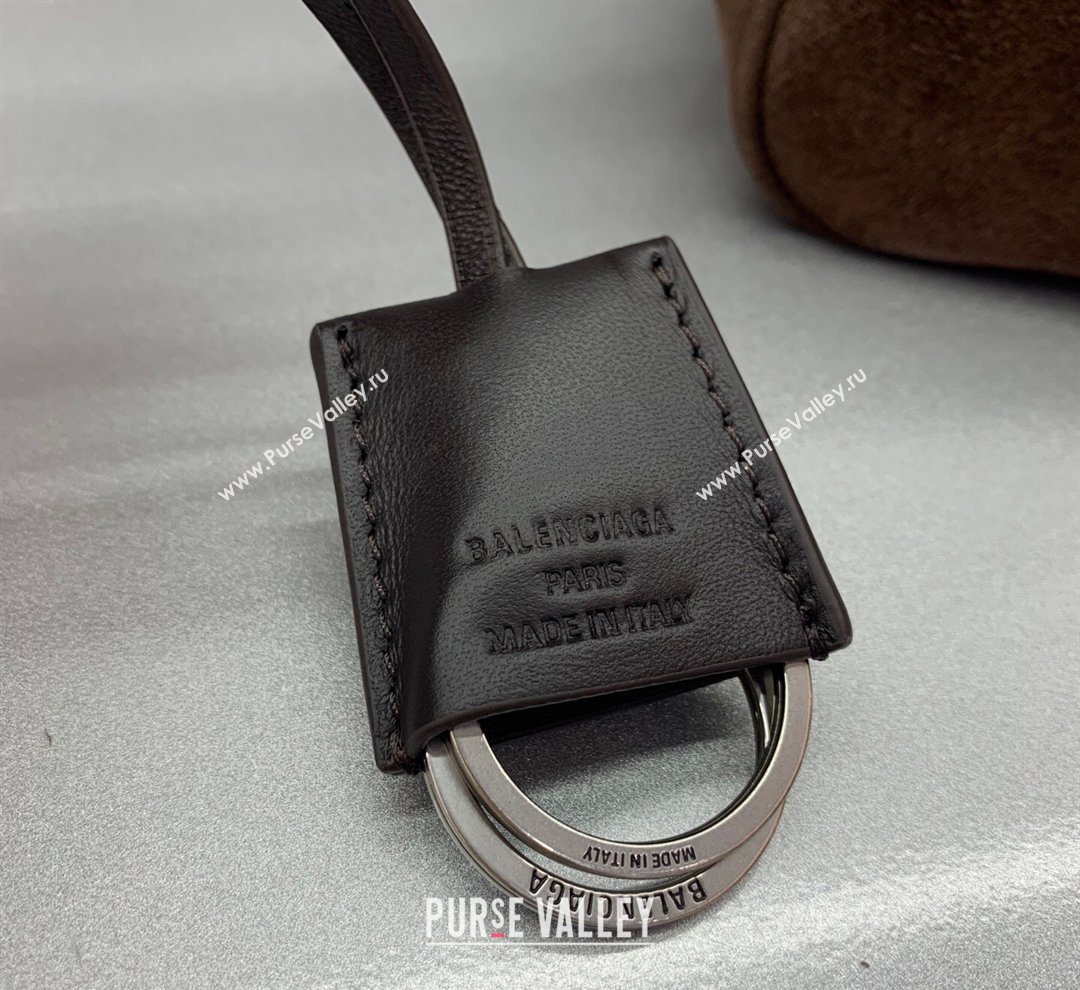 Balenciaga Bel Air Small Hobo Shoulder Bag in dark coffee suede, aged-silver hardware 2026 (JM-260122005)