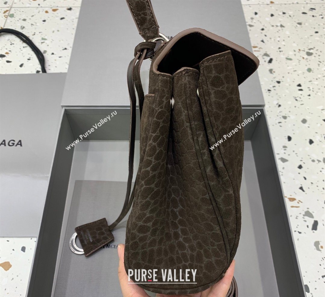 Balenciaga Rodeo Small Handbag in Crocodile Embossed Suede Dark Coffee 2026 78972 (JM-260122001)