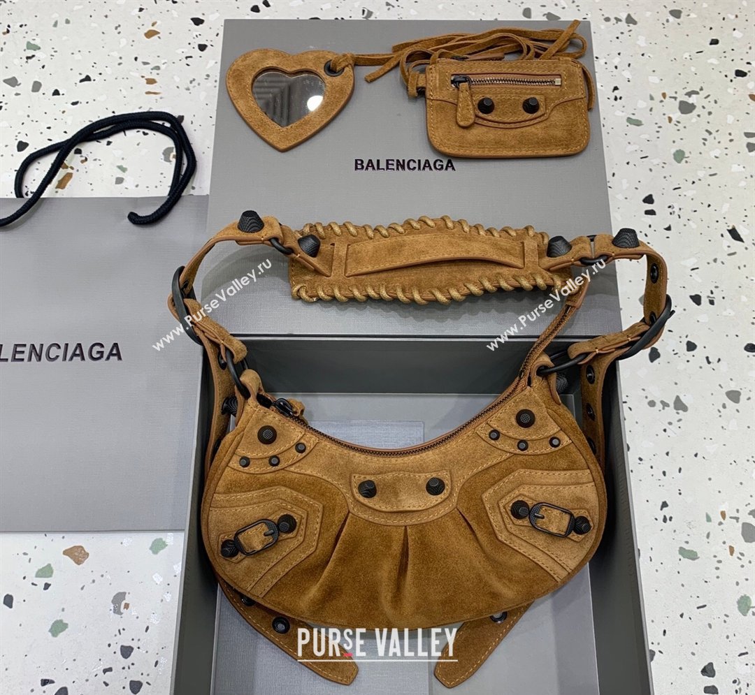 Balenciaga Le Cagole Shoulder Bag XS in light brown suede, brass hardware 2026 (JM-260122011)