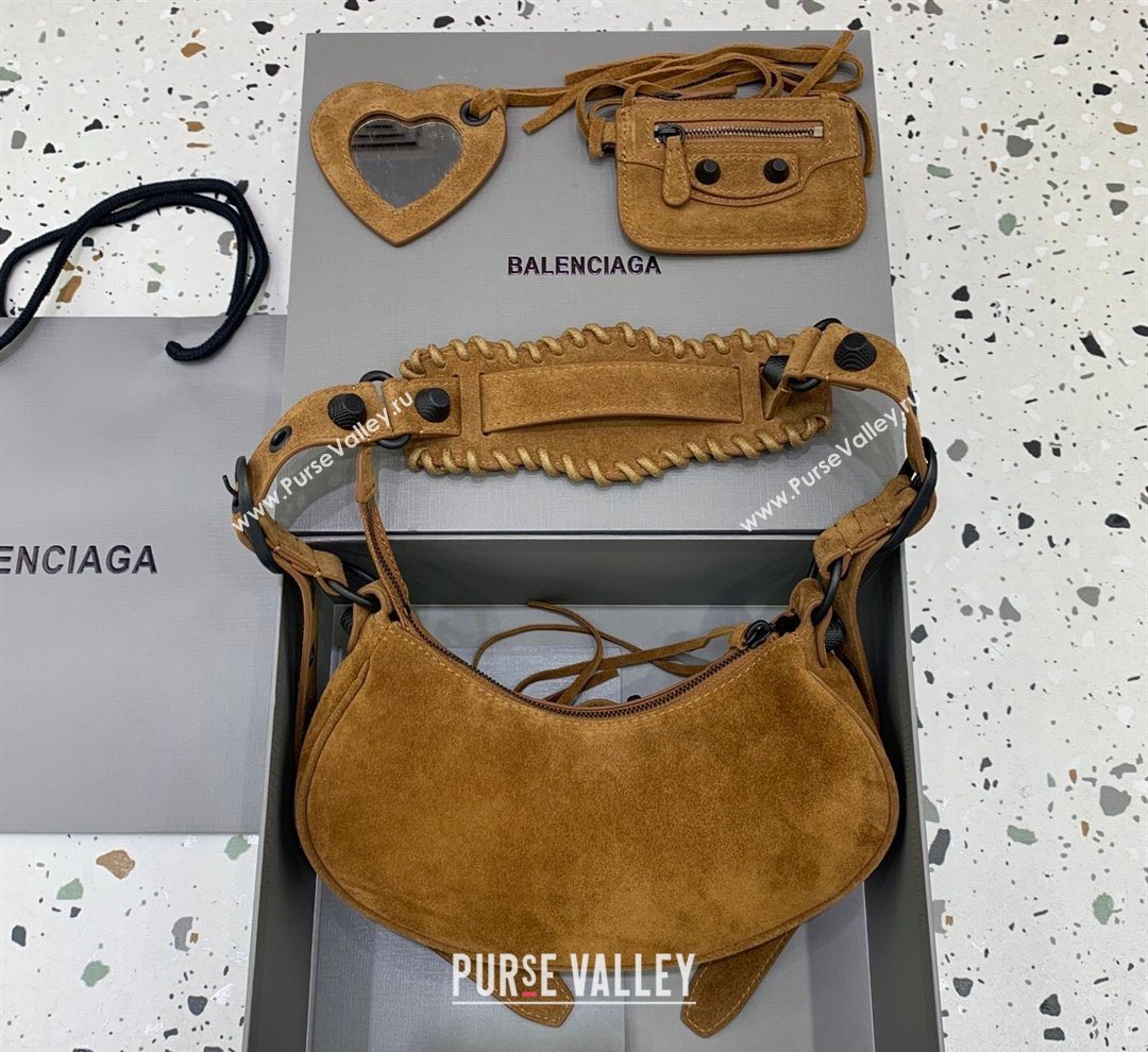 Balenciaga Le Cagole Shoulder Bag XS in light brown suede, brass hardware 2026 (JM-260122011)