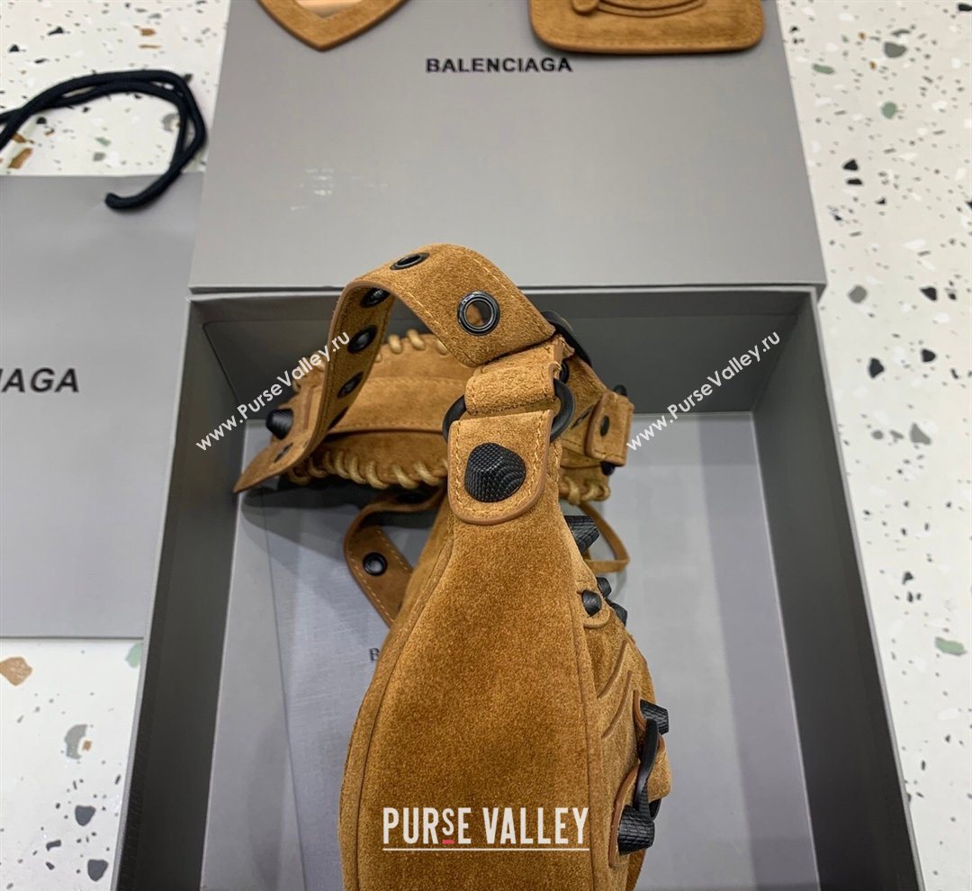 Balenciaga Le Cagole Shoulder Bag XS in light brown suede, brass hardware 2026 (JM-260122011)