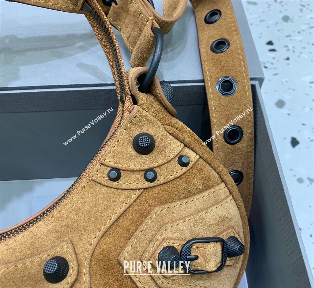 Balenciaga Le Cagole Shoulder Bag XS in light brown suede, brass hardware 2026 (JM-260122011)